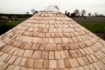 Grill gazebo covered with oak shingles